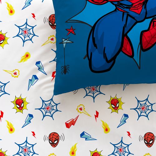 Parure De Lit Imprimée 100% Coton, Spiderman Home Avenger Bleu 140x200+63x63cm