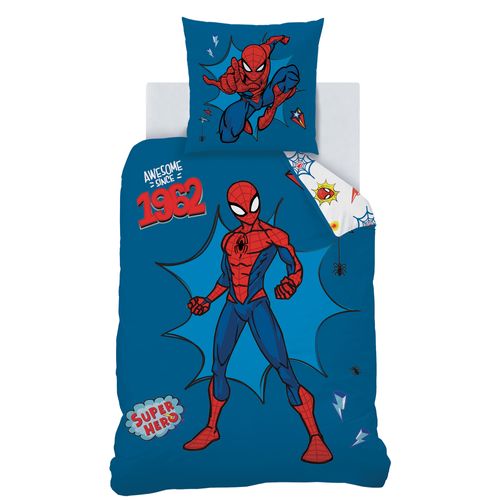 Parure De Lit Imprimée 100% Coton, Spiderman Home Avenger Bleu 140x200+63x63cm