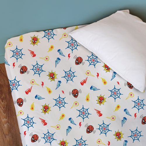 Drap-housse Imprimé 100% Coton, Spiderman Home Avenger Blanc 90x190/200cm - Bonnet 30cm