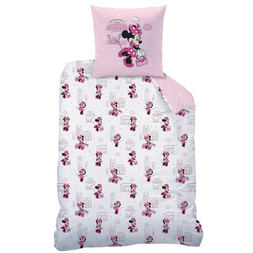 Parure De Lit Imprimée 100% Coton, Disney Home Minnie Shopping Rose 140x200+63x63cm
