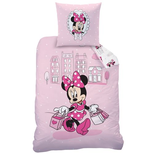 Parure De Lit Imprimée 100% Coton, Disney Home Minnie Shopping Rose 140x200+63x63cm