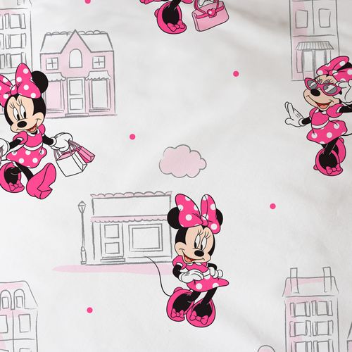 Drap-housse Imprimé 100% Coton, Disney Home Minnie Shopping Blanc 90x190/200cm - Bonnet 30cm
