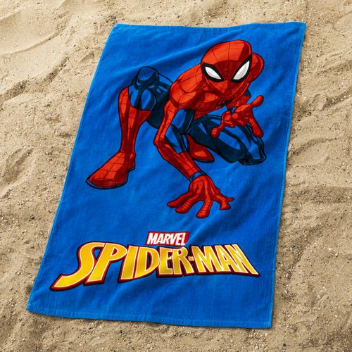 Serviette De Bain Et De Plage Imprimée 100% Coton, Spiderman Super Hero Bleu Marine 70x120cm