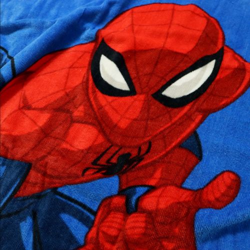 Serviette De Bain Et De Plage Imprimée 100% Coton, Spiderman Super Hero Bleu Marine 70x120cm