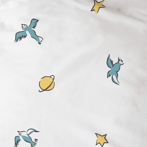 Parure De Lit Imprimée 100% Coton, Le Petit Prince Birds Blanc 140x200+63x63cm