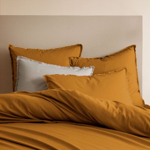 Housse De Couette Unie En Coton, Coton Lavé Caramel 140x200cm
