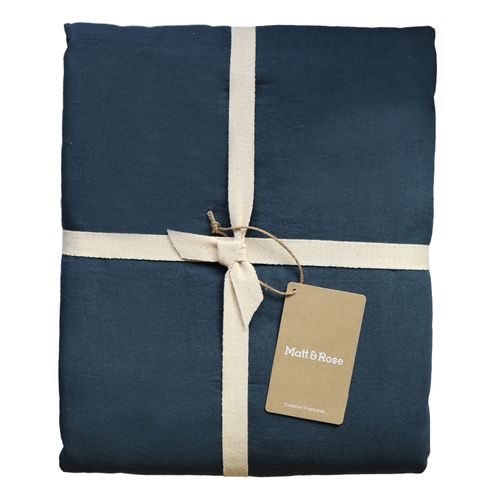 Housse De Couette Unie En Coton, Coton Lavé Bleu Nuit 140x200cm