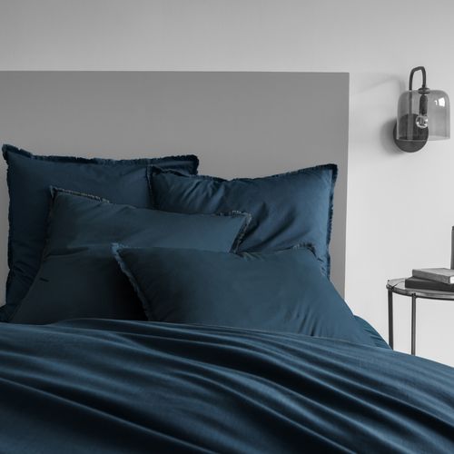 Housse De Couette Unie En Coton, Coton Lavé Bleu Nuit 140x200cm