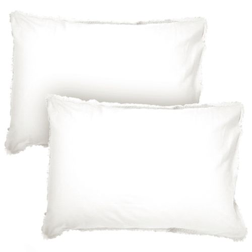 Set De 2 Taies D'oreiller Unies à Franges, Coton Lavé Blanc 65x65cm