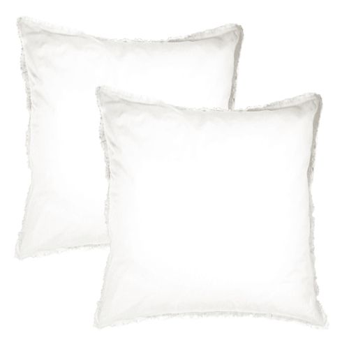 Set De 2 Taies D'oreiller Unies à Franges, Coton Lavé Blanc 65x65cm