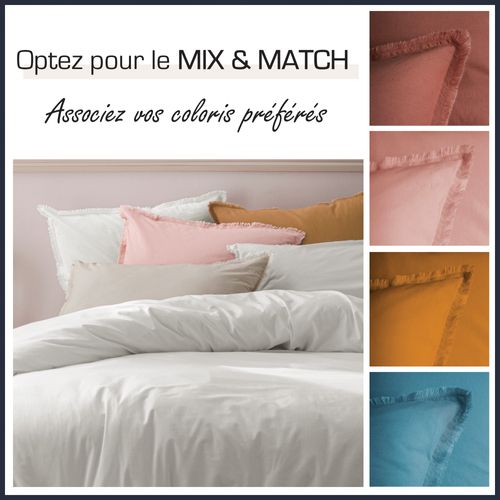 Set De 2 Taies D'oreiller Unies à Franges, Coton Lavé Blanc 65x65cm