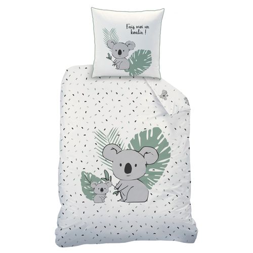 Parure De Lit Imprimée 100% Coton, Koalas Ecru 140x200+63x63cm