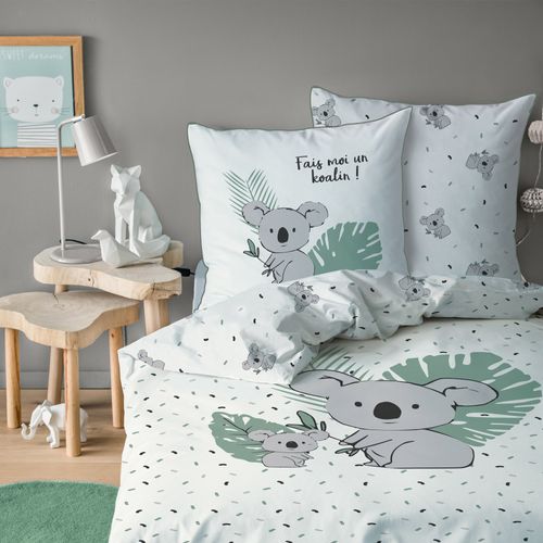 Parure De Lit Imprimée 100% Coton, Koalas Ecru 140x200+63x63cm