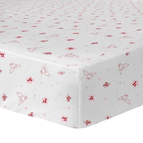 Drap-housse Imprimé 100% Coton, Harry Potter Fly Blanc 90x190/200cm - Bonnet 30cm