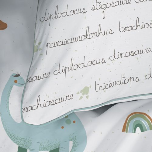 Parure De Lit Imprimée 100% Coton, Dinos Blanc 140x200+63x63cm
