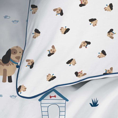 Parure De Lit Imprimée 100% Coton, Waf Waf Blanc 140x200+63x63cm