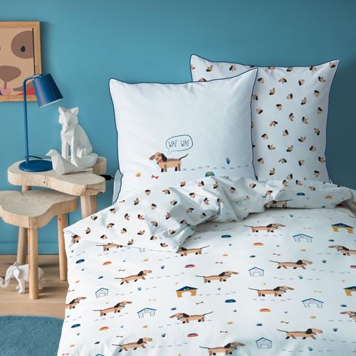 Parure De Lit Imprimée 100% Coton, Waf Waf Blanc 140x200+63x63cm