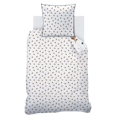 Parure De Lit Imprimée 100% Coton, Waf Waf Blanc 140x200+63x63cm