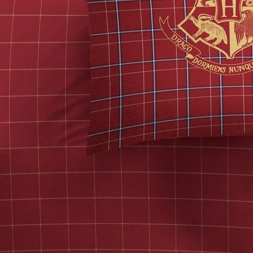Parure De Lit Imprimée En Flanelle De Coton, Harry Potter Tartan Rouge 140x200+63x63cm