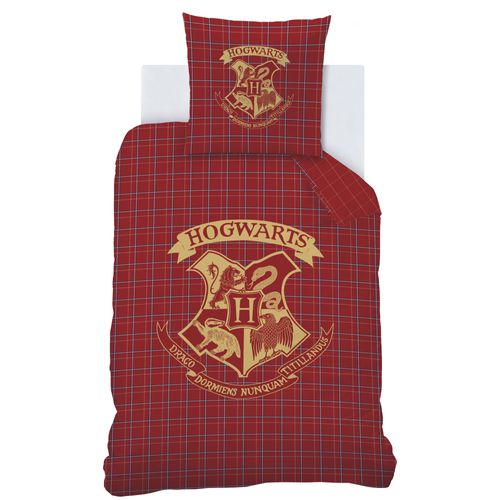 Parure De Lit Imprimée En Flanelle De Coton, Harry Potter Tartan Rouge 140x200+63x63cm