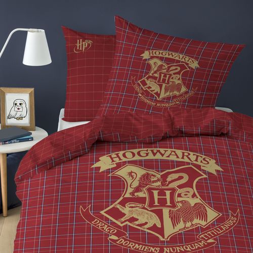 Parure De Lit Imprimée En Flanelle De Coton, Harry Potter Tartan Rouge 140x200+63x63cm