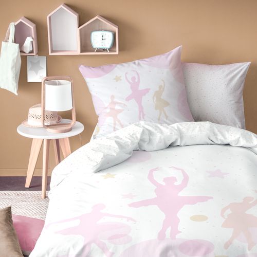 Parure De Lit Imprimée 100% Coton, Opéra Blanc, Rose 140x200+63x63cm