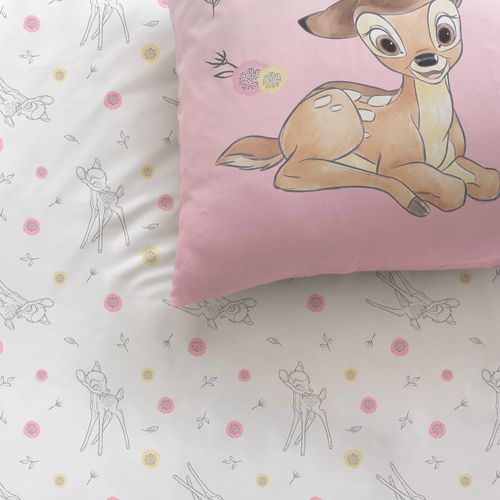 Parure De Lit Imprimée 100% Coton, Disney Home Bambi Flowers Rose 140x200+63x63cm