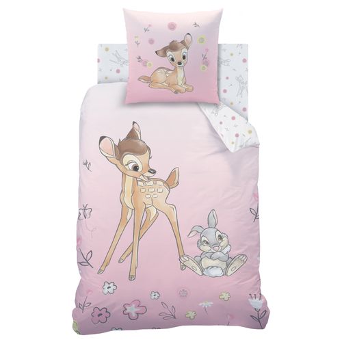 Parure De Lit Imprimée 100% Coton, Disney Home Bambi Flowers Rose 140x200+63x63cm