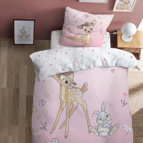 Parure De Lit Imprimée 100% Coton, Disney Home Bambi Flowers Rose 140x200+63x63cm