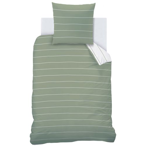 Parure De Lit Imprimée 100% Coton, Stripes Lichen 135x200+80x80cm