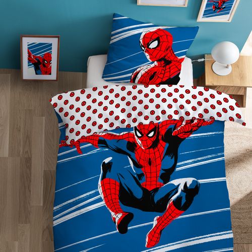Parure De Lit Imprimée 100% Coton, Spiderman Home Anniversary Blanc/bleu 140x200+63x63cm