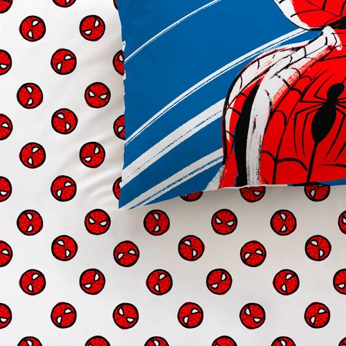 Parure De Lit Imprimée 100% Coton, Spiderman Home Anniversary Blanc/bleu 140x200+63x63cm