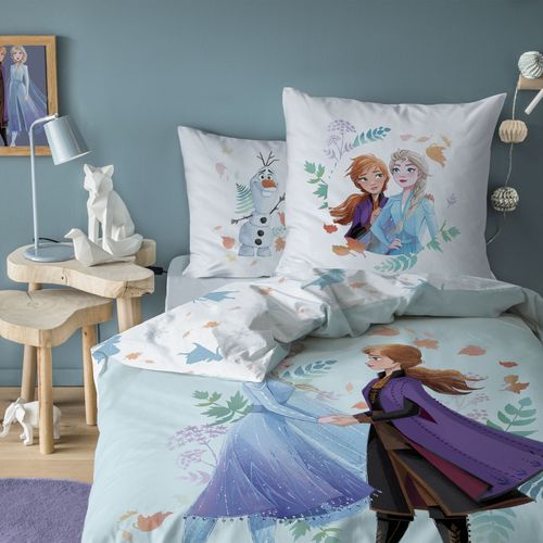 Parure De Lit Imprimée 100% Coton, Disney Home Frozen Sisters Bleu 140x200+63x63cm