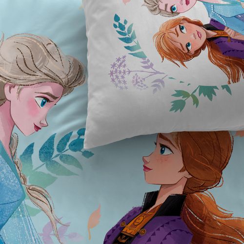 Parure De Lit Imprimée 100% Coton, Disney Home Frozen Sisters Bleu 140x200+63x63cm