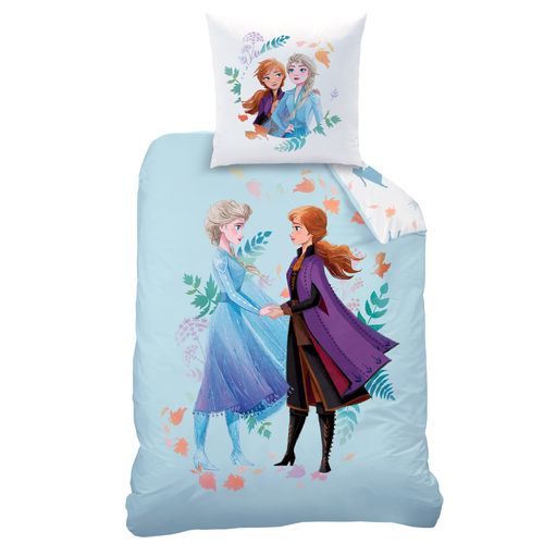 Parure De Lit Imprimée 100% Coton, Disney Home Frozen Sisters Bleu 140x200+63x63cm