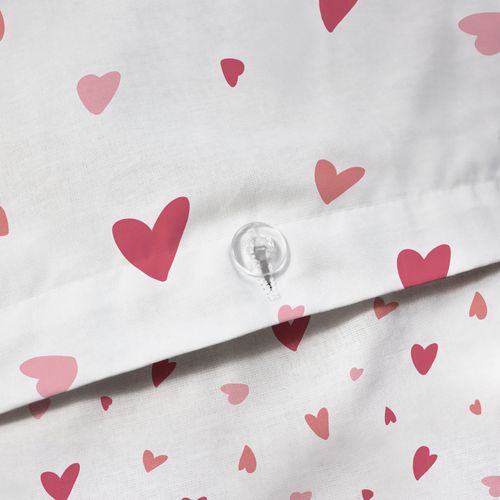 Parure De Lit Imprimée 100% Coton, Heart Blanc, Rose 140x200+63x63cm