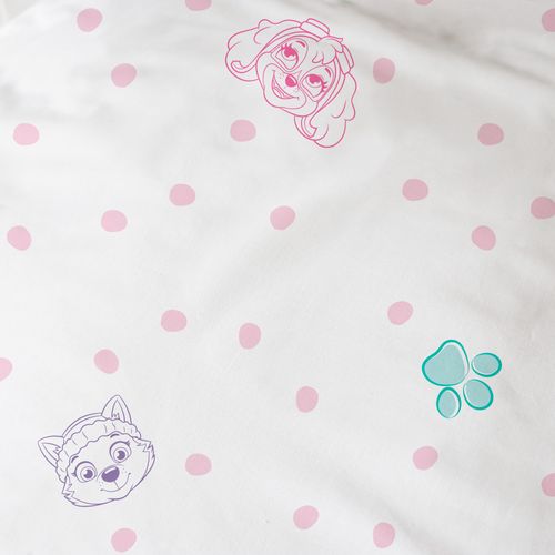 Parure De Lit Imprimée 100% Coton, Pat Patrouille Douce Nuit Blanc, Rose 140x200+63x63cm