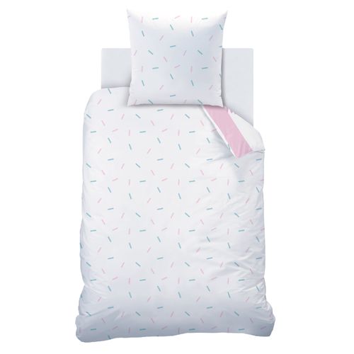 Parure De Lit Imprimée 100% Coton, Disney Home Stitch Stripe Blanc, Rose 140x200+63x63cm