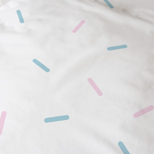 Parure De Lit Imprimée 100% Coton, Disney Home Stitch Stripe Blanc, Rose 140x200+63x63cm