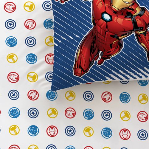 Parure De Lit Imprimée 100% Coton, Avengers Home Team Bleu 140x200+63x63cm