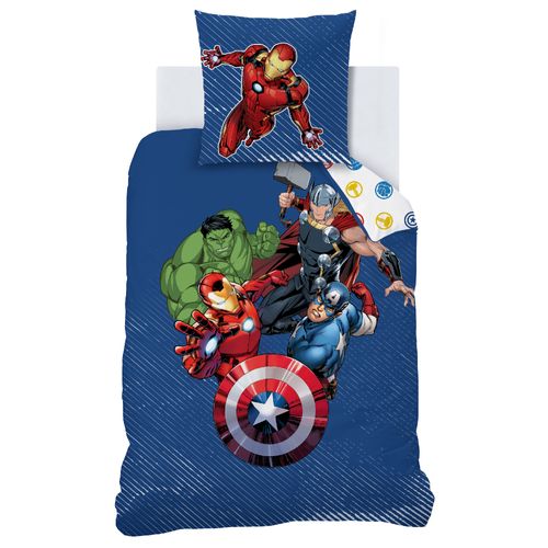 Parure De Lit Imprimée 100% Coton, Avengers Home Team Bleu 140x200+63x63cm