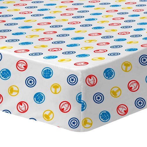 Drap-housse Imprimé 100% Coton, Avengers Home Team Blanc 90x190/200cm - Bonnet 30cm