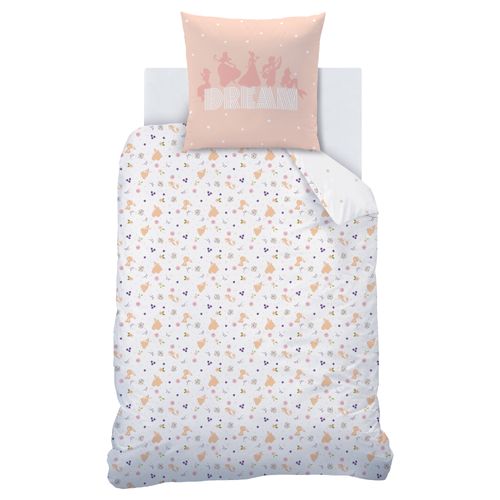 Parure De Lit Imprimée 100% Coton, Disney Home Princesse Bal Blanc 140x200+63x63cm
