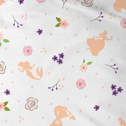 Drap Housse Imprimé 100% Coton, Disney Home Princesse Bal Blanc 90x190cm - Bonnet 25cm