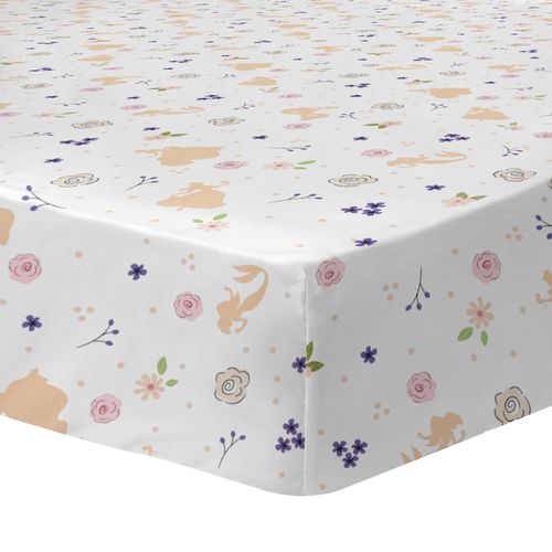 Drap Housse Imprimé 100% Coton, Disney Home Princesse Bal Blanc 90x190cm - Bonnet 25cm