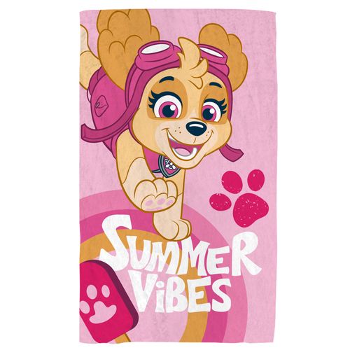 Serviette De Bain Et De Plage Imprimée 100% Coton, Pat Patrouille Good Vibes Rose 70x120cm