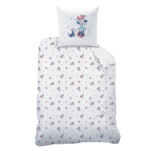 Parure De Lit Imprimée 100% Coton, Disney Home Minnie Little Friend Blanc 140x200+63x63cm