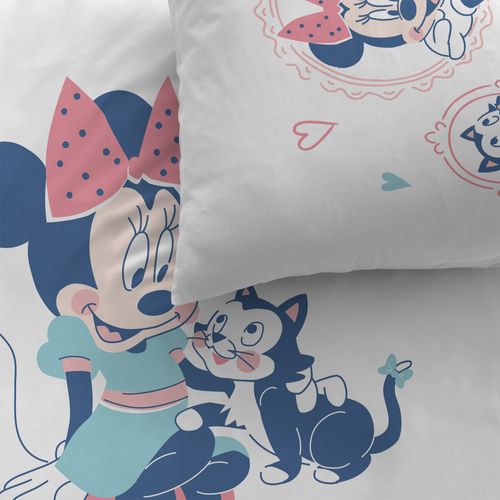 Parure De Lit Imprimée 100% Coton, Disney Home Minnie Little Friend Blanc 140x200+63x63cm
