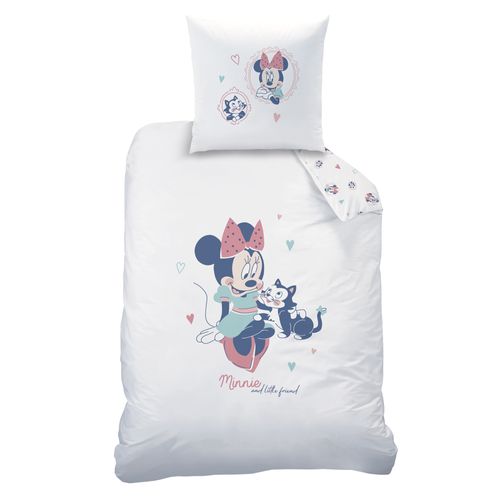 Parure De Lit Imprimée 100% Coton, Disney Home Minnie Little Friend Blanc 140x200+63x63cm