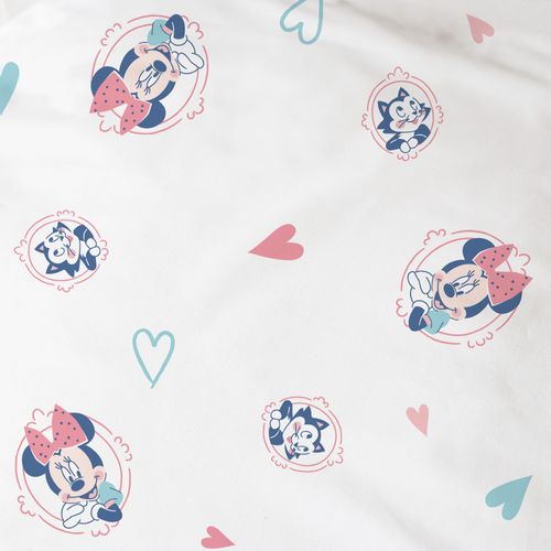 Parure De Lit Imprimée 100% Coton, Disney Home Minnie Little Friend Blanc 140x200+63x63cm